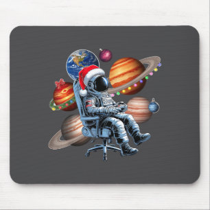 Funny Astronaut Christmas Space Lights Santa Hat P Mouse Pad