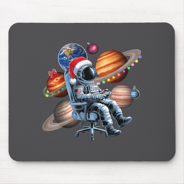 Funny Astronaut Christmas Space Lights Santa Hat P Mouse Pad (Front)