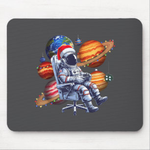 Funny Astronaut Christmas Space Lights Santa Hat P Mouse Pad