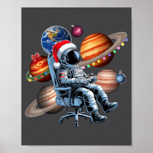 Funny Astronaut Christmas Space Lights Santa Hat P Poster