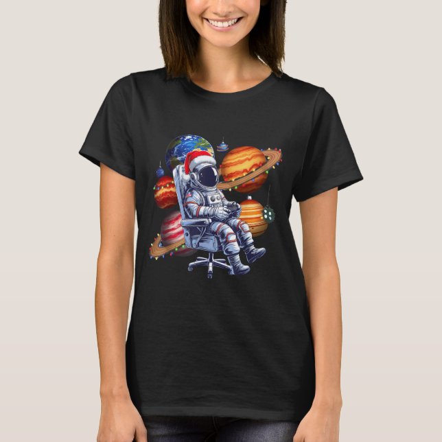 Funny Astronaut Christmas Space Lights Santa Hat P T-Shirt (Front)