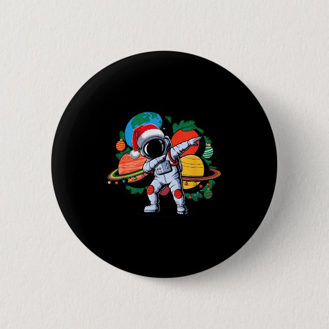 Funny Astronaut Christmas Space Planets Santa Hat  Button (Front)