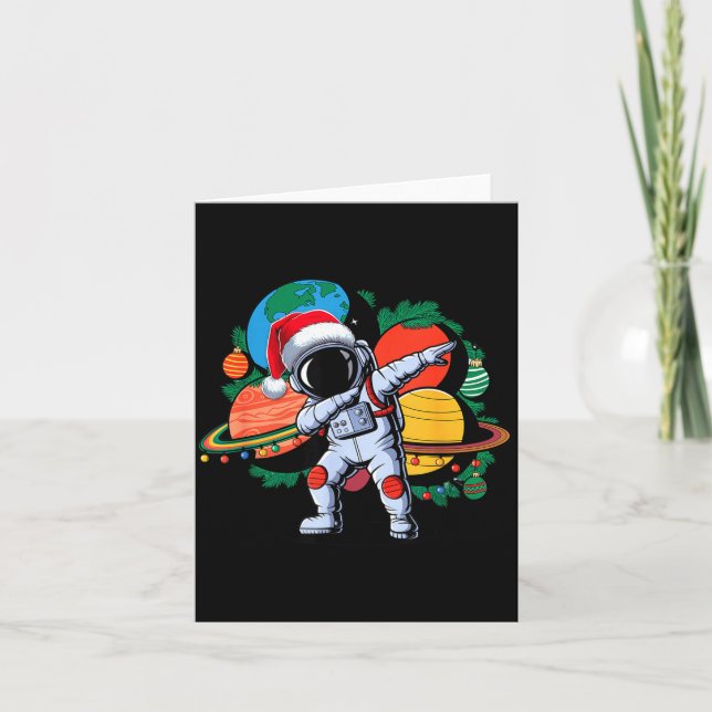 Funny Astronaut Christmas Space Planets Santa Hat  Card (Front)