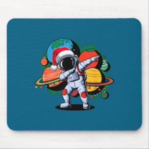 Funny Astronaut Christmas Space Planets Santa Hat  Mouse Pad