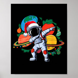 Funny Astronaut Christmas Space Planets Santa Hat Poster