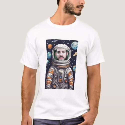 Funny Astronaut Face Cut Out Custom Dad Photo  T_Shirt