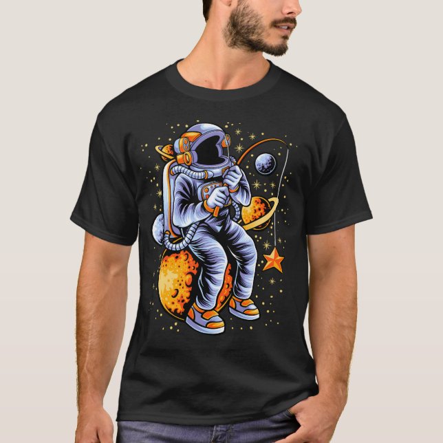 Funny Astronaut Fishing In Space T-Shirt (Front)
