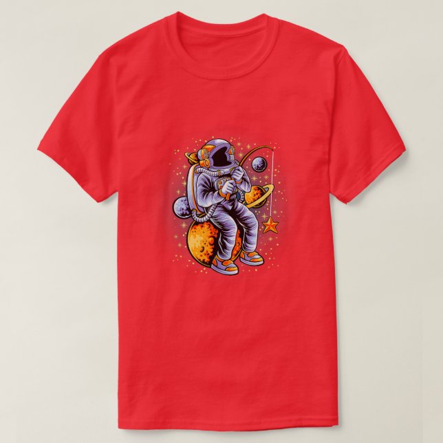 Funny Astronaut Fishing Stars In Space Cosmos Astr T-Shirt (Design Front)