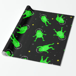 funny astronaut frogs space black  wrapping paper