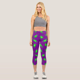 funny astronaut frogs space purple capri leggings