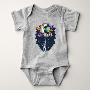 Funny Astronaut Holding a Balloon of Planets Baby  Baby Bodysuit
