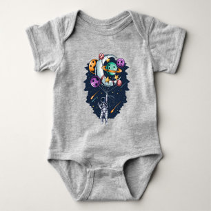 Funny Astronaut Holding a Balloon of Planets Baby Bodysuit