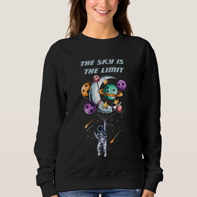 Funny Astronaut Holding a Balloon of Planets Sweatshirt (Front)