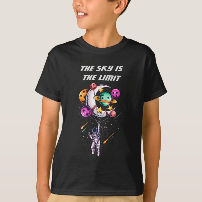 Funny Astronaut Holding a Balloon of Planets T-Shirt (Front)