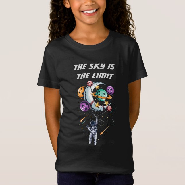 Funny Astronaut Holding a Balloon of Planets T-Shirt (Front)