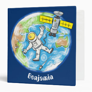 Funny astronaut in space and earth cartoon 3 ring binder