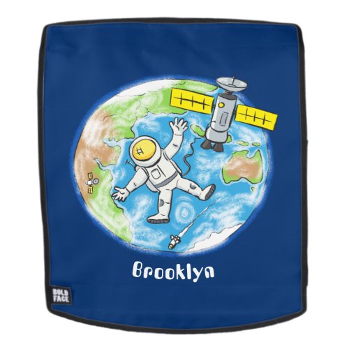Funny astronaut in space and earth cartoon backpack