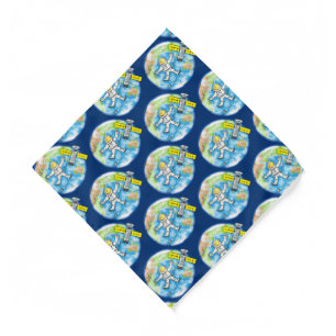 Funny astronaut in space and earth cartoon bandana