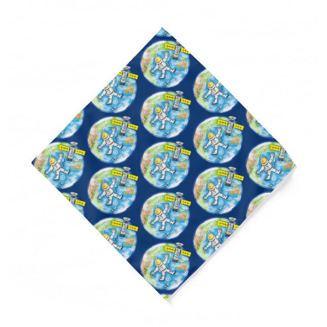 Funny astronaut in space and earth cartoon  bandana (Front)