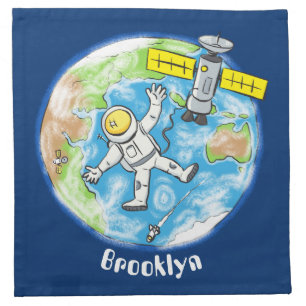 Funny astronaut in space and earth cartoon cloth napkin