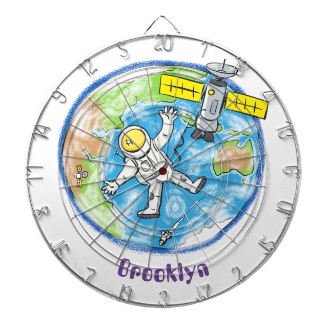 Funny astronaut in space and earth cartoon dart board (Front)