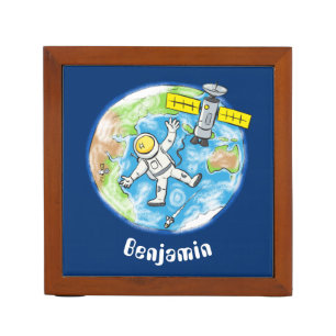 Funny astronaut in space and earth cartoon desk organizer