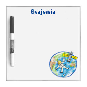 Funny astronaut in space and earth cartoon dry erase board