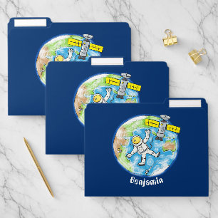 Funny astronaut in space and earth cartoon file folder