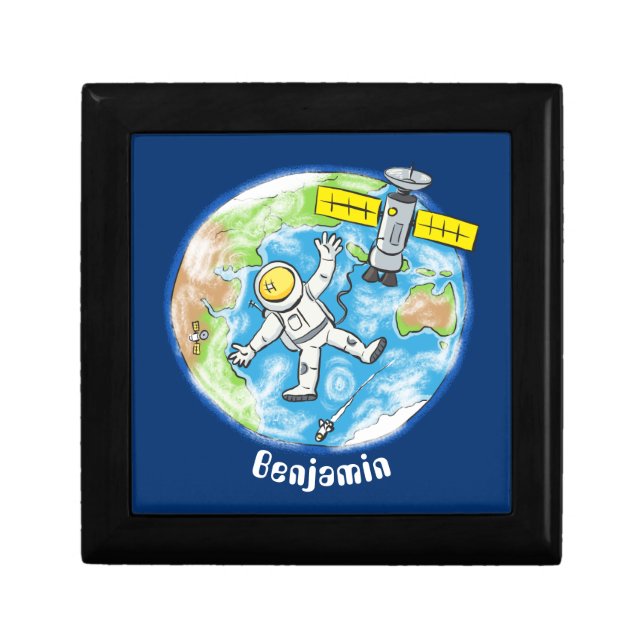 Funny astronaut in space and earth cartoon gift box (Front)