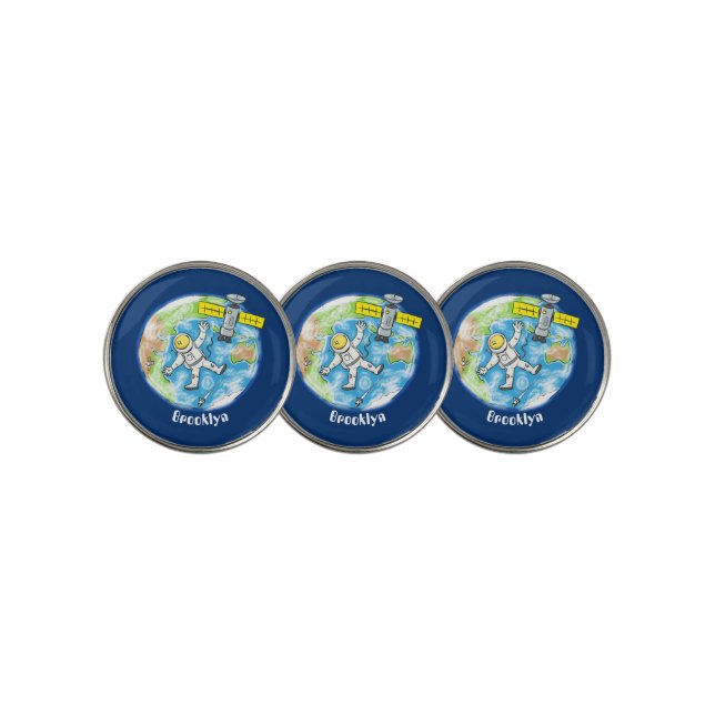 Funny astronaut in space and earth cartoon golf ball marker (3 Up)