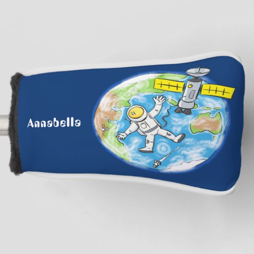 Funny astronaut in space and earth cartoon golf head cover