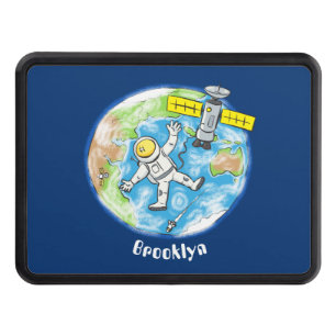 Funny astronaut in space and earth cartoon hitch cover