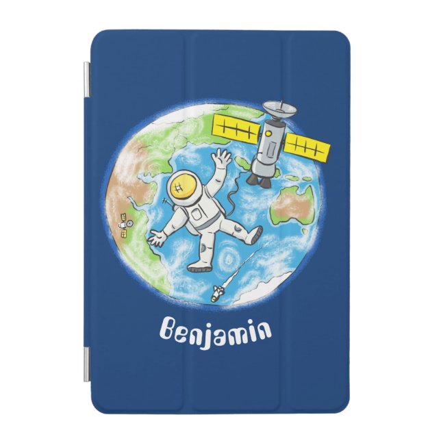 Funny astronaut in space and earth cartoon iPad mini cover (Front)