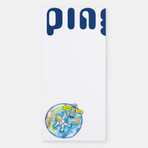 Funny astronaut in space and earth cartoon magnetic notepad