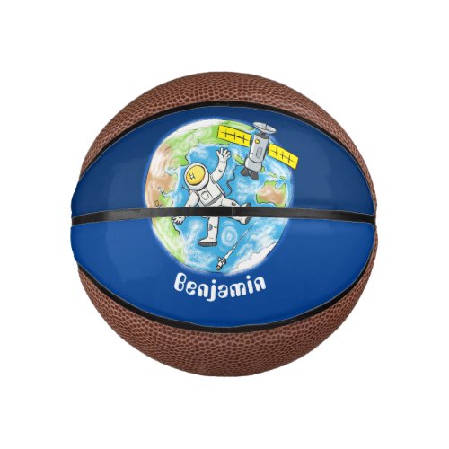 Funny astronaut in space and earth cartoon mini basketball