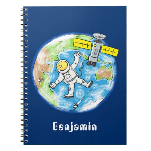 Funny astronaut in space and earth cartoon notebook