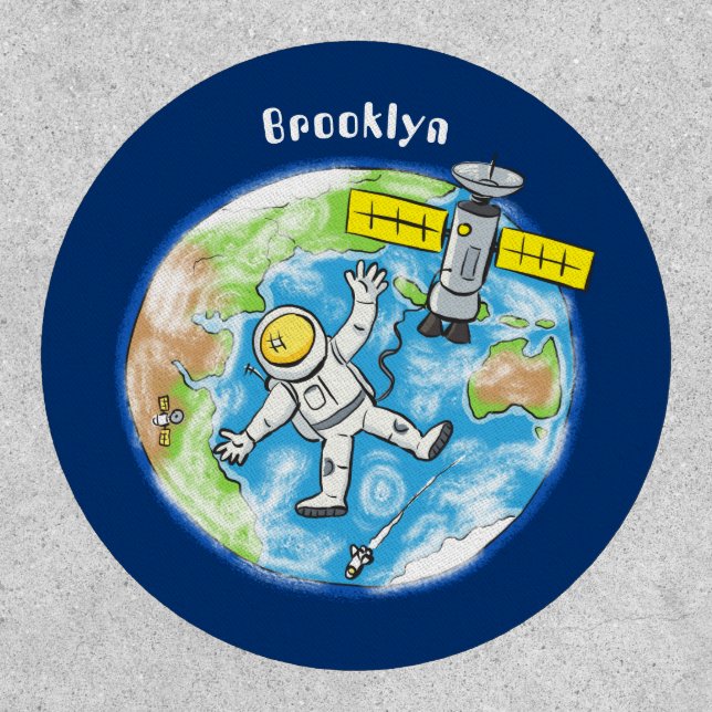 Funny astronaut in space and earth cartoon patch (Front)
