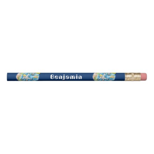 Funny astronaut in space and earth cartoon pencil