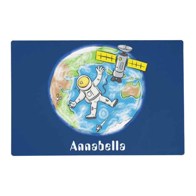 Funny astronaut in space and earth cartoon placemat (Front)