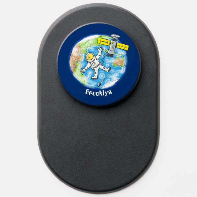 Funny astronaut in space and earth cartoon PopSocket (Popsocket)