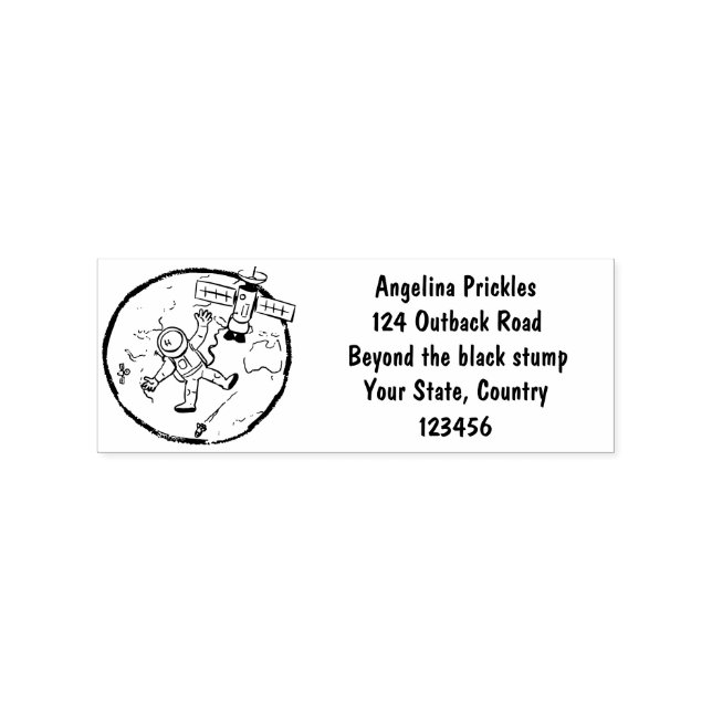 Funny astronaut in space and earth cartoon rubber stamp (Imprint)