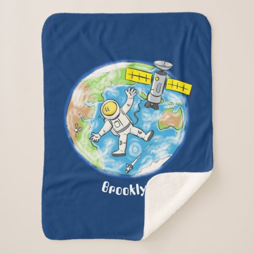 Funny astronaut in space and earth cartoon sherpa blanket