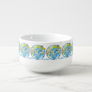 Funny astronaut in space and earth cartoon  soup mug