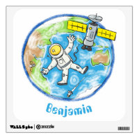 Funny astronaut in space and earth cartoon