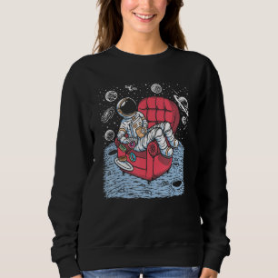 Funny Astronaut On Moon Coffee & Donuts On Sofa As Sweatshirt