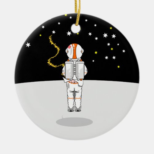 Funny astronaut on the moon ceramic ornament