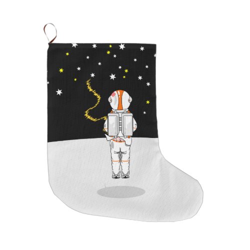 Funny astronaut on the moon large christmas stocking