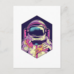 Funny Astronaut PIZZA Cartoon Graphic Space Geek Postcard