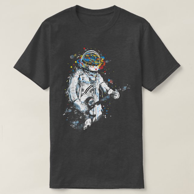 Funny Astronaut Playing Bass Guitar At Space Astro T-Shirt (Design Front)