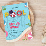 Funny Astronaut Pool Party Birthday  Invitation<br><div class="desc">Elegant Tropical  Design Funny Astronaut Pool Party Birthday or Last day of school Party invitation</div>